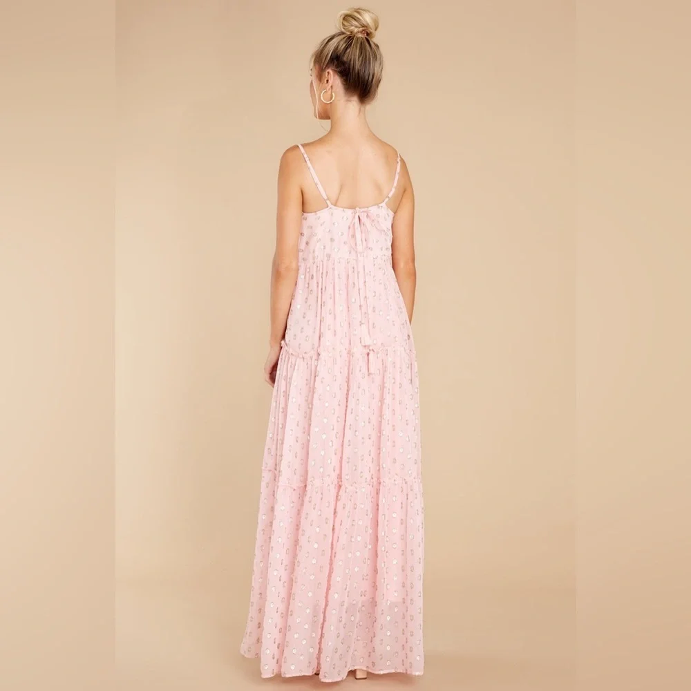 Red Dress Pink And Gold Print Maxi Dress Women’s Small - Picture 3 of 9